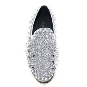 silver spiked loafers